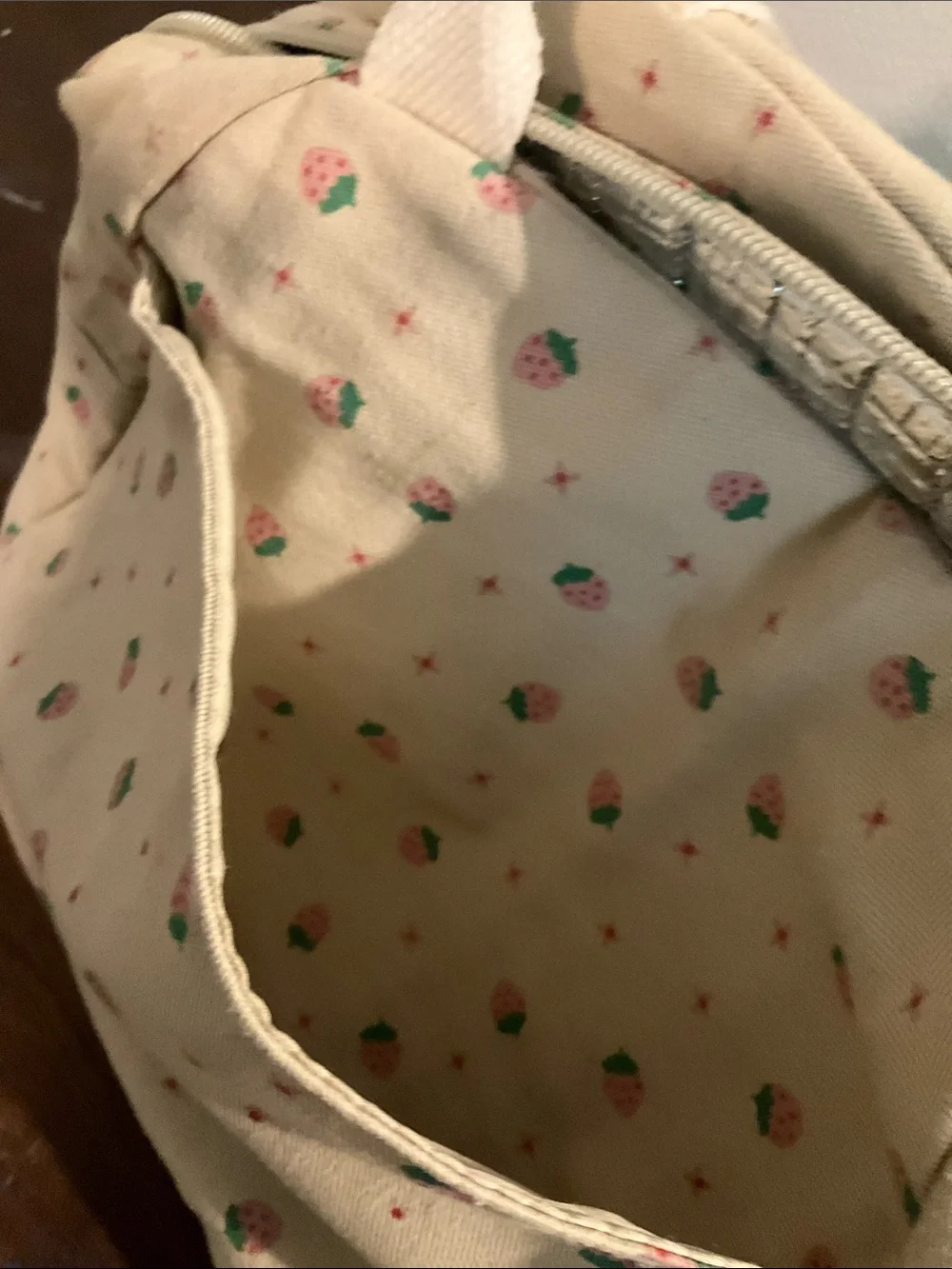 Cream Strawberry Print Cosmetic Travel Bag